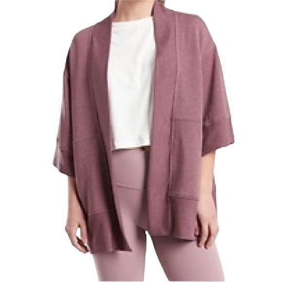 Athleta Open Front Lotus Textured Cardigan Wrap Purple w/ Pockets Womens Sz S/M - Picture 5 of 11